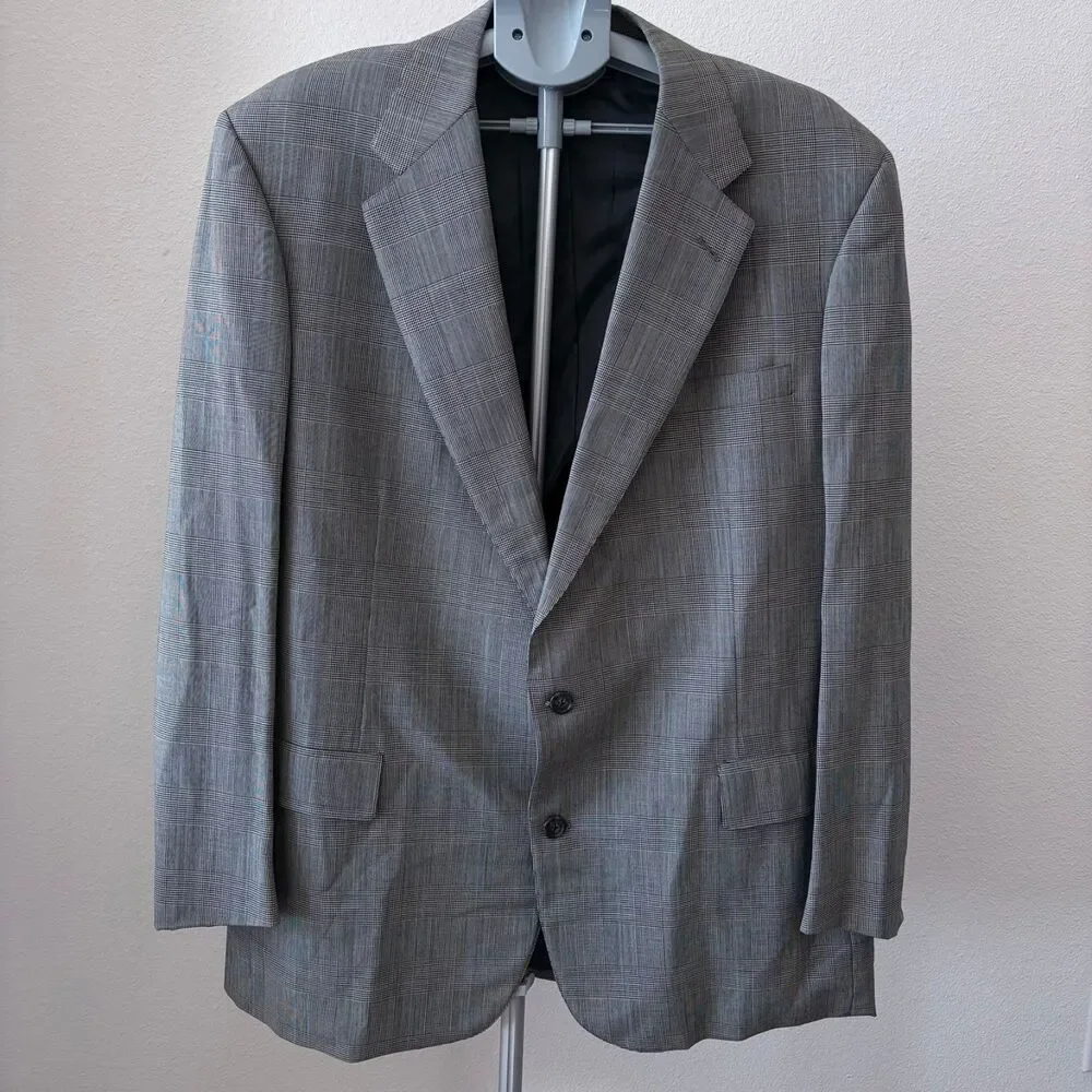 Brooks Brothers Makers Blazer 46L Gray Plaid Pure Wool USA Brooksflax Two Button